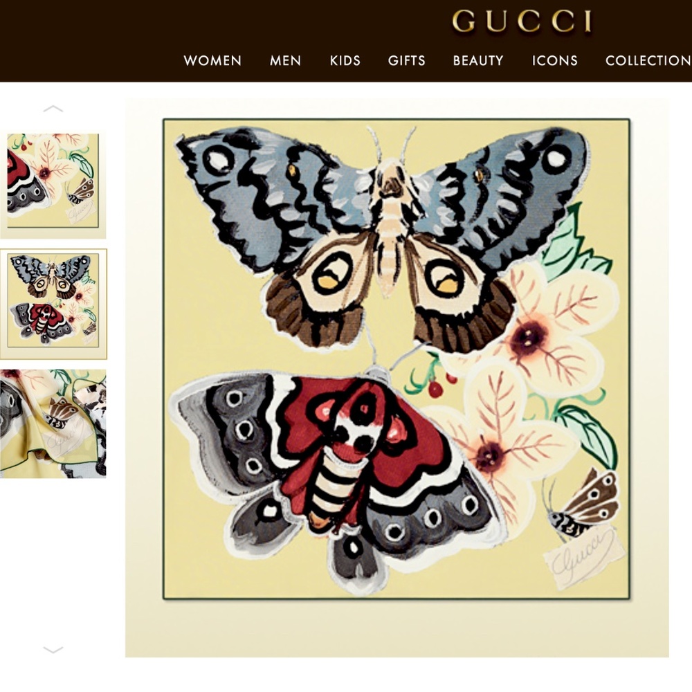 Gucci Scarf Logo Kris Knight Butterfly Flora Yellow Silk Wrap - Picture 7 of 12